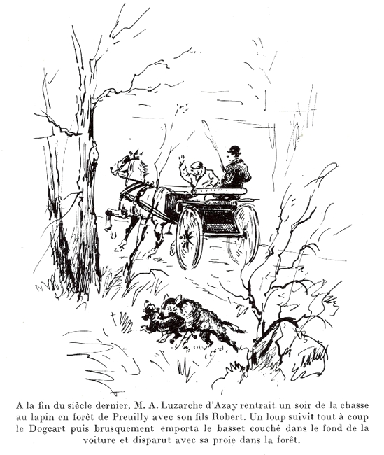 Incident en forêt de Preuilly, croquis de Karl Reille - Archives de la Société de Vènerie